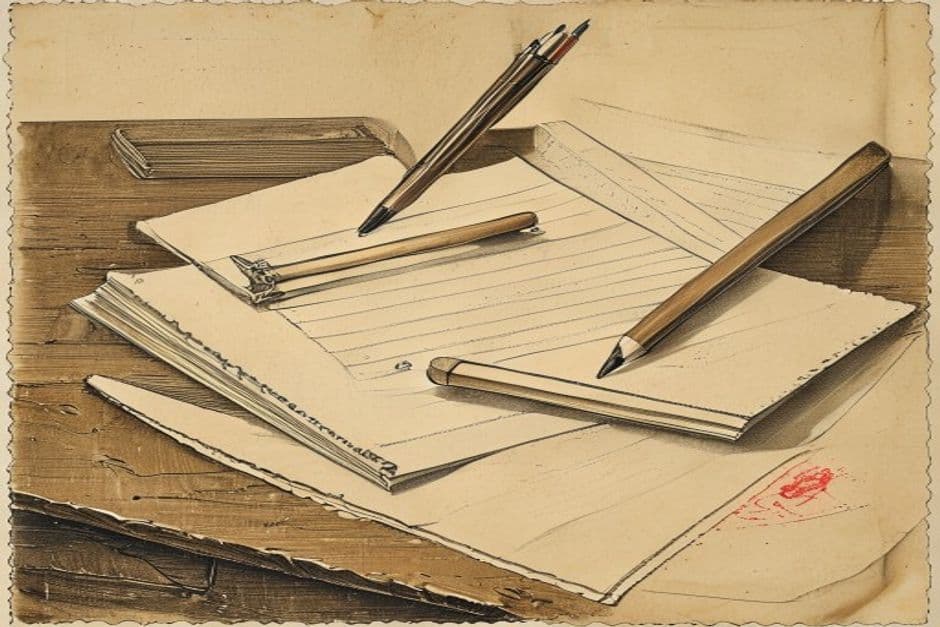 A draftsman's desk with pencil, ruler, and folded paper.